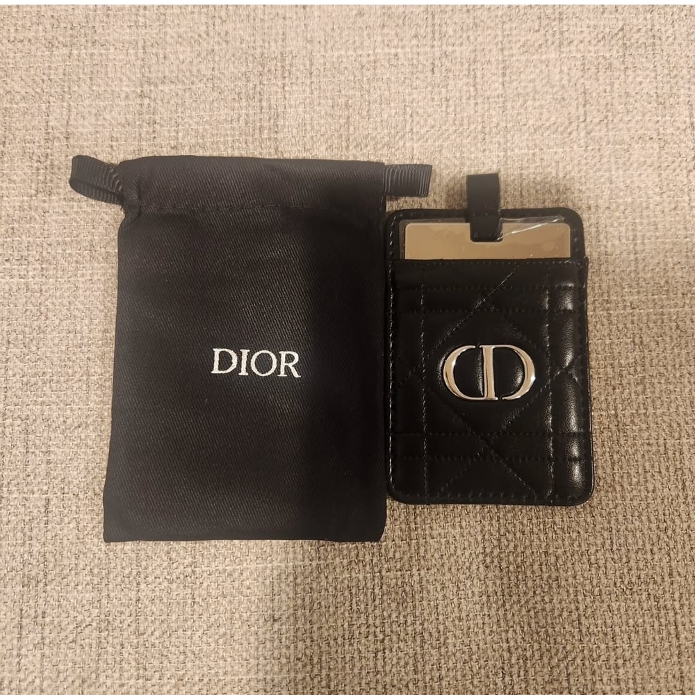 Dior Quilted Black Mirror/Card Holder with Sil